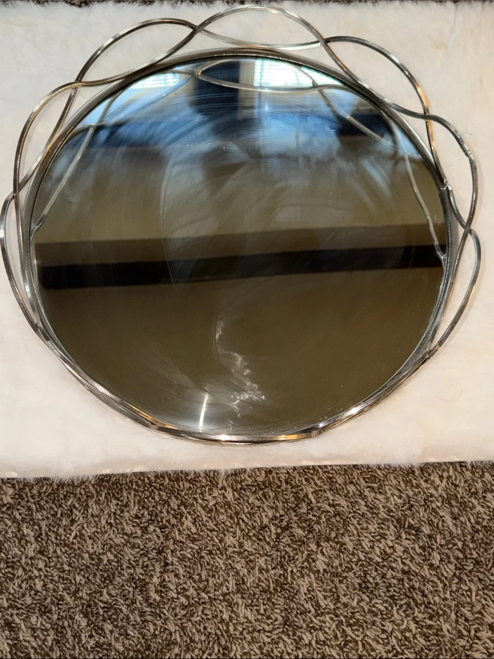 Round Silver Twisted Metal Wall Mirror - Decorative Accent